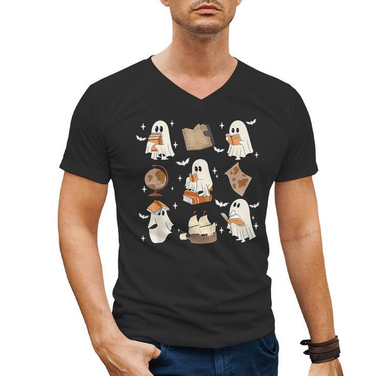 Cute Ghosts Reading Book Bookworm Halloween History Teacher Men's V-Neck T-Shirt, History Teacher Gifts, trending gift Cute Ghosts Reading Book Bookworm Halloween History Teacher Men's V-Neck T-Shirt, History Teacher Gifts, trending gift