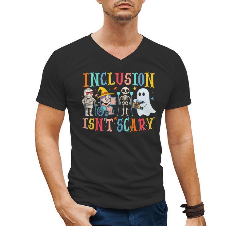 Cute Inclusion Isn't Scary Teacher Skeleton Ghost Halloween Men's V-Neck T-Shirt