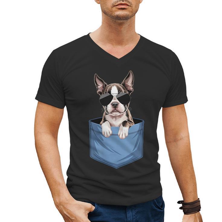 Cute Pocket Boston Terrier Lover Dog Mom Men's V-Neck T-Shirt
