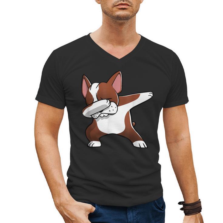 Dabbing Red Boston Terrier Dab Dance Dog Men Women Kids Men's V-Neck T-Shirt