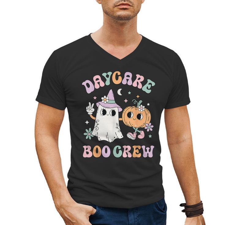 Daycare Boo Crew Groovy Halloween Floral Ghost Kid Teacher Men's V-Neck T-Shirt