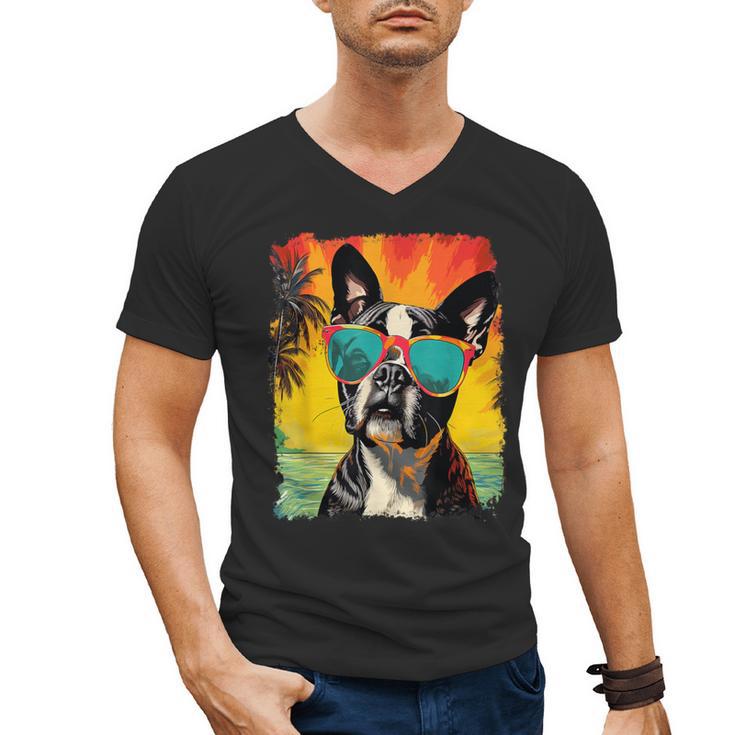 Dog Boston Terrier Hawaiian Men's V-Neck T-Shirt