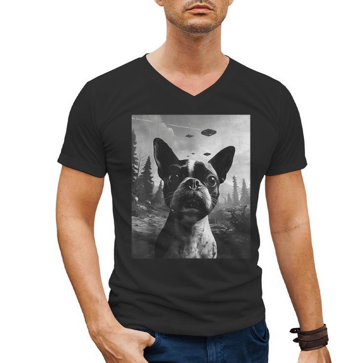 Dog Mom Dad Alien Selfie Boston Terrier UFO For Men Women Men's V-Neck T-Shirt
