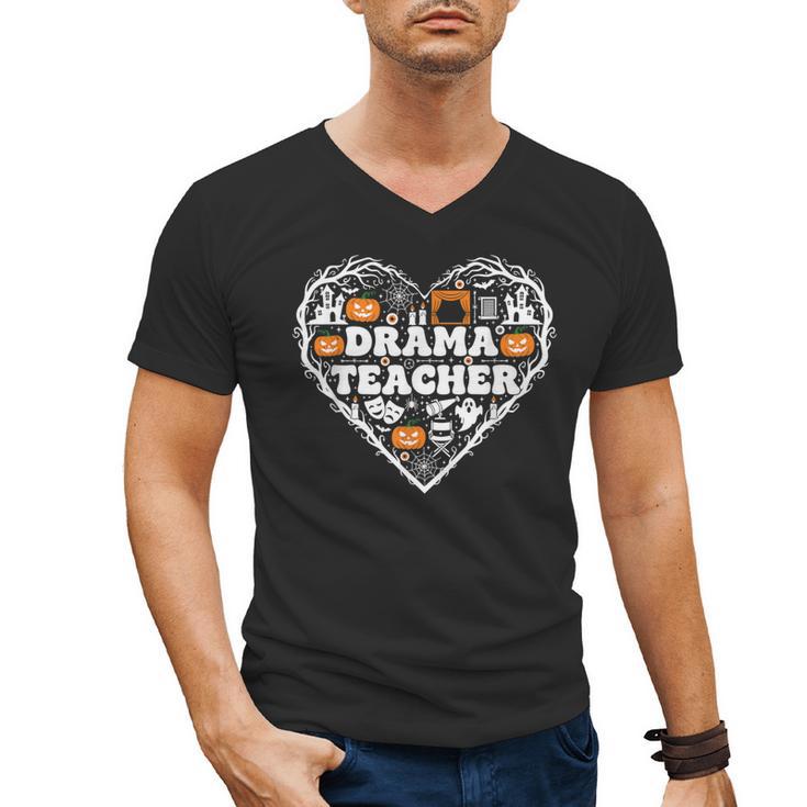 Drama Teacher Heart Pumpkin Ghost Halloween Kids Men's V-Neck T-Shirt