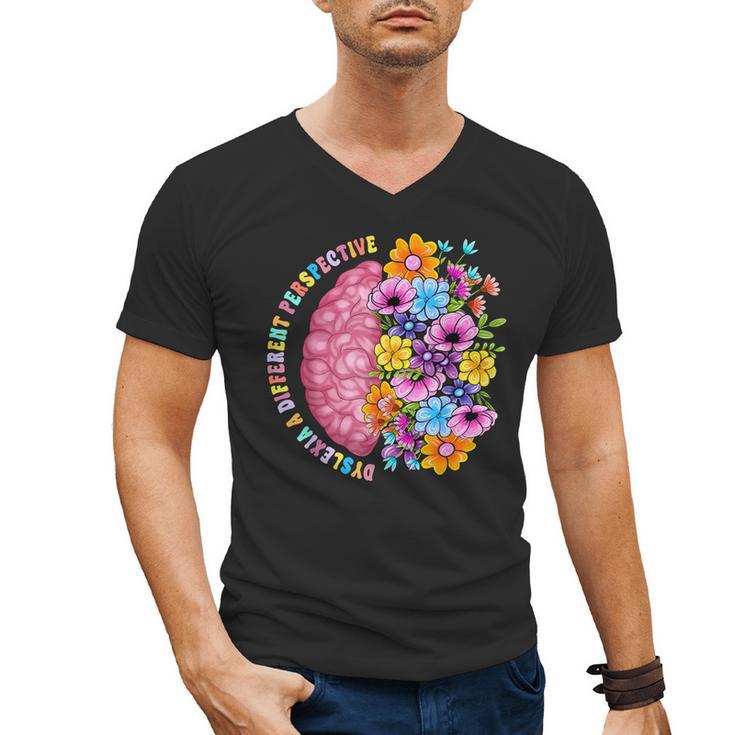 Dyslexia Different Perspective Reading Brain Floral Teacher Men's V-Neck T-Shirt