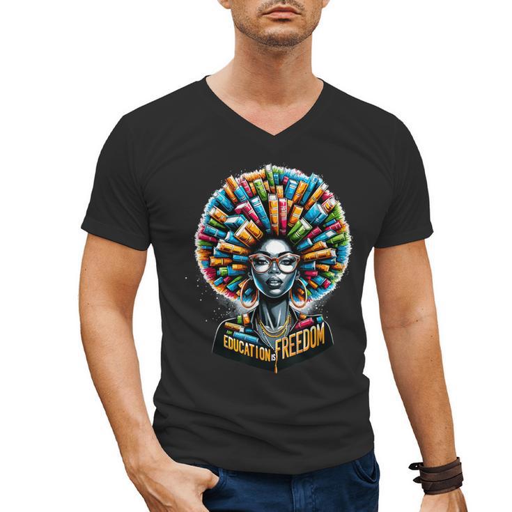 Education Is Freedom History Month Teacher Books Afro Men's V-Neck T-Shirt
