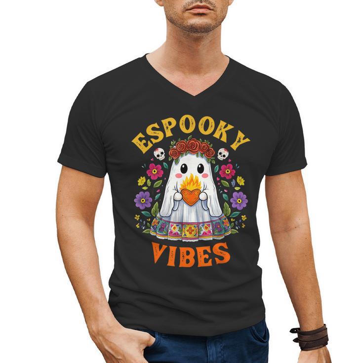 Espooky Vibes Spanish Mexican Halloween Ghost Teachers Men's V-Neck T-Shirt