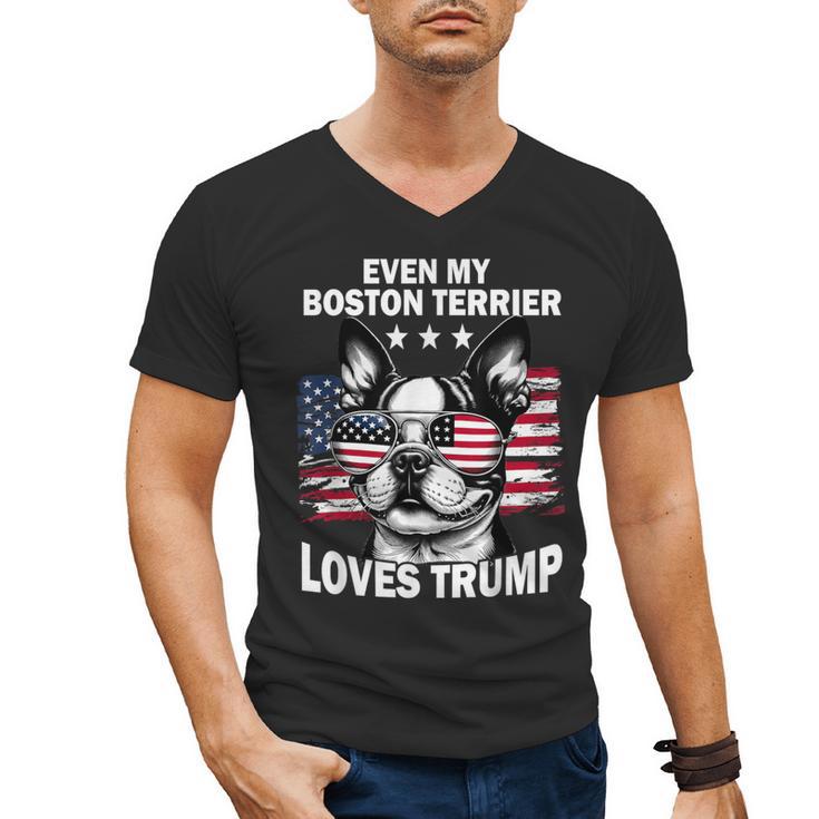 Even My Boston Terrier Loves Trump Trump Supporter Dog Lover Men's V-Neck T-Shirt