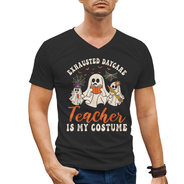 Exhausted Daycare Teacher Is My Costume Halloween Ghost Fun For Men Women Men's V-Neck T-Shirt