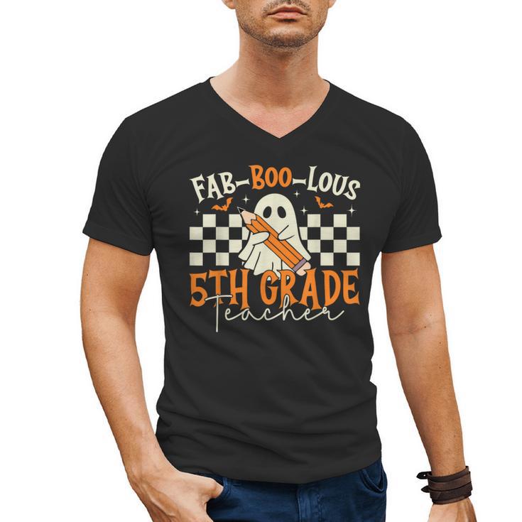Fab Boo Lous 5th Grade Teacher Retro Ghost Spooky Halloween Men's V-Neck T-Shirt