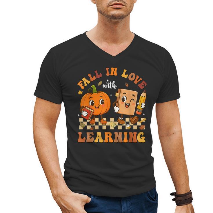 Fall In Love With Reading Book Autumn Pumpkins And Teachers Men's V-Neck T-Shirt