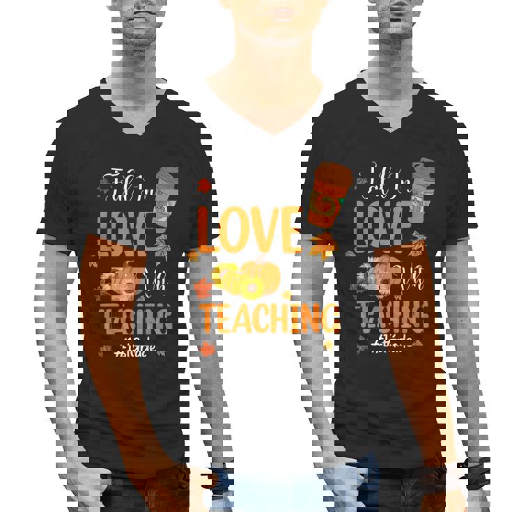 Fall In Love With Teaching 1st Grade Teacher Thanksgiving For Men Women Girls Kids Men&#x27;s V-Neck T-Shirt