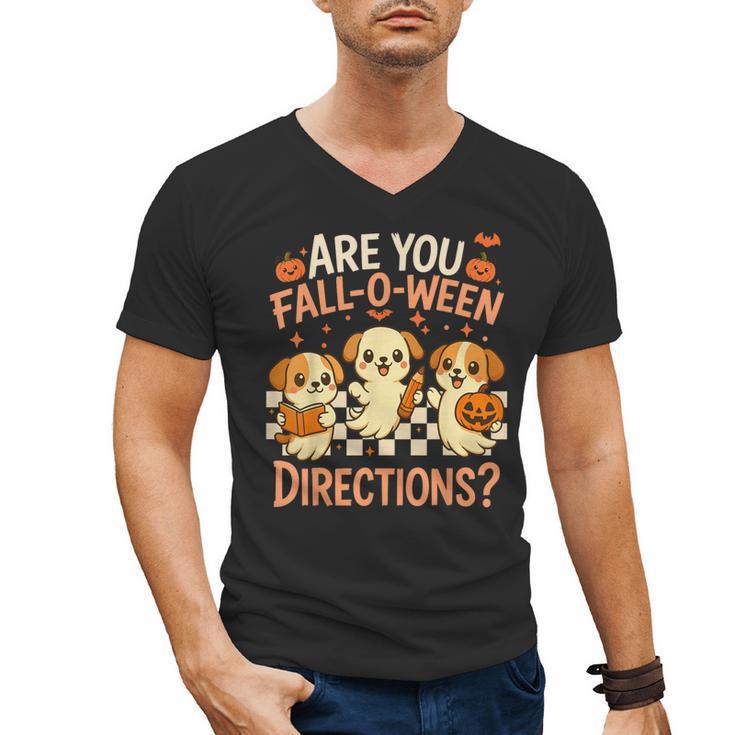 Are You Fall O Ween Directions Teacher Halloween Dog Ghost Men's V-Neck T-Shirt
