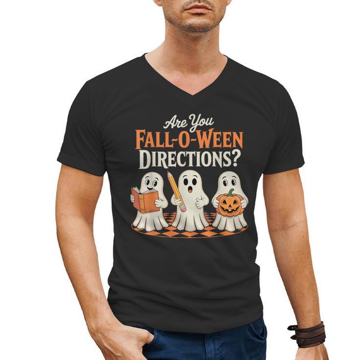 Are You Fall O Ween DirectionsRetro Teacher Halloween Ghost Men's V-Neck T-Shirt