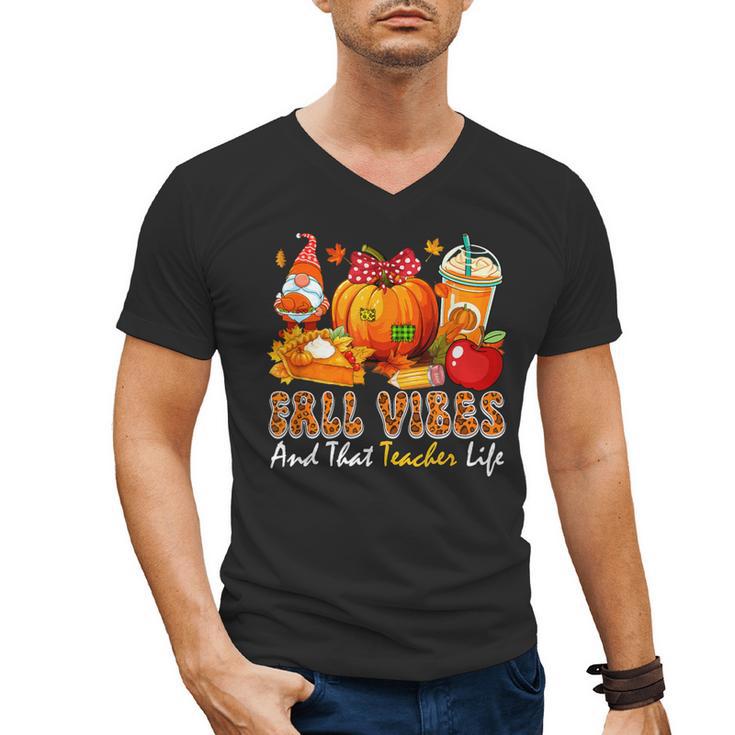 Fall Vibes Costume Teacher Thanksgiving Leopard Gnome Men's V-Neck T-Shirt