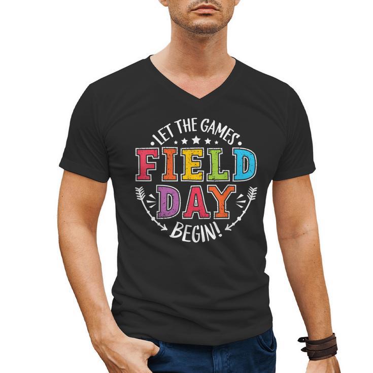 Field Day 2024 Let The Games Begin Teacher Kids Girls Boys Men's V-Neck T-Shirt