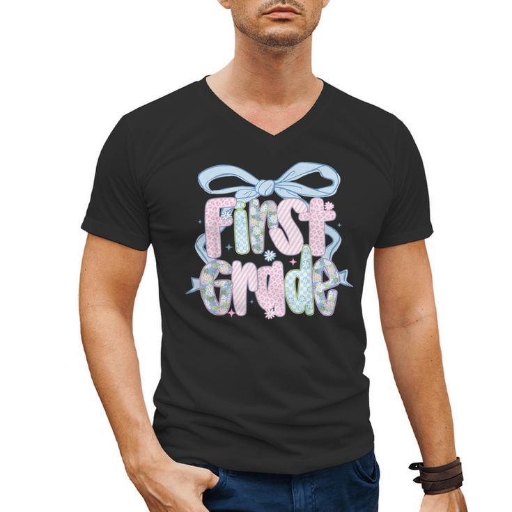 First Grade Coquette Bow Girls Teacher Team 1st Grade Squad Men's V-Neck T-Shirt