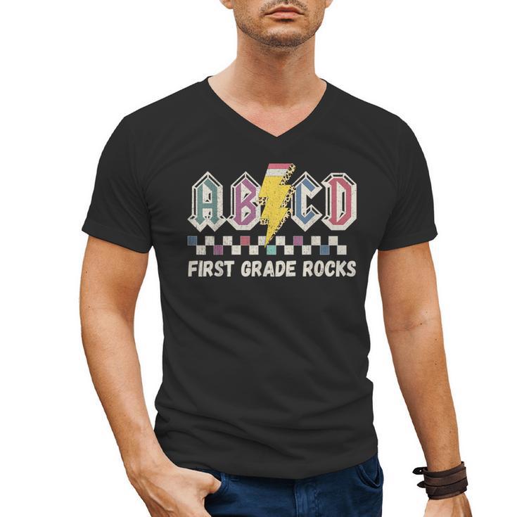First Grade Rocks Teachers Back To School ABCD Rock Students Men's V-Neck T-Shirt