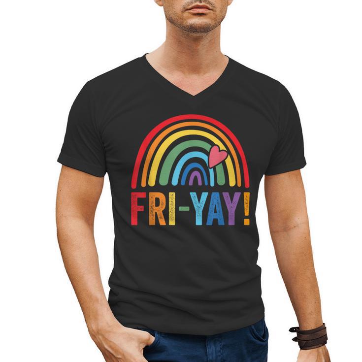 Fri-Yay Friyay Rainbow Colors Teacher Childrens Fun Designs Men's V-Neck T-Shirt