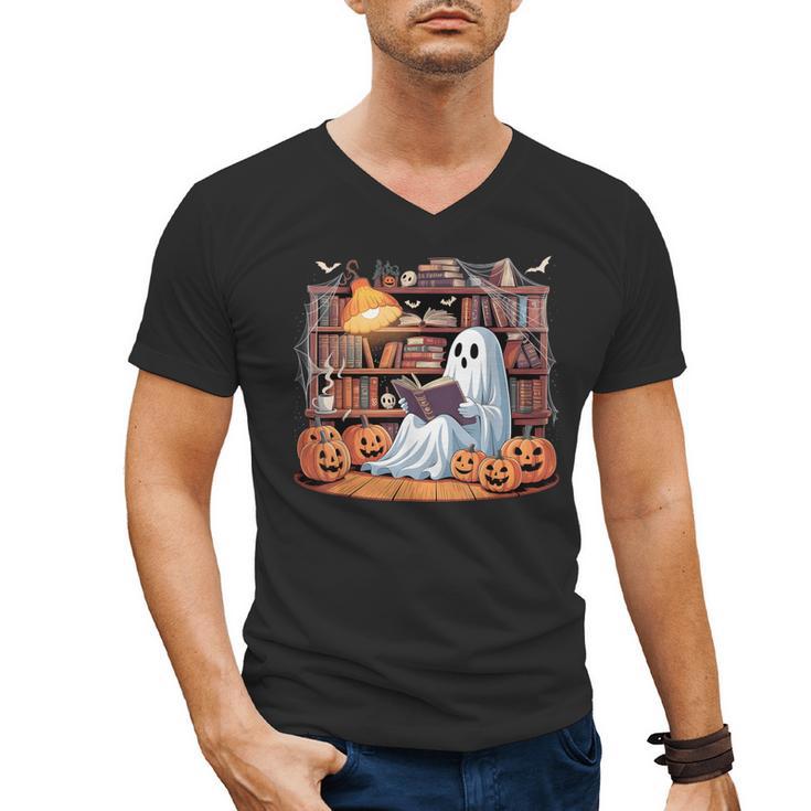 Ghost Book Reading Halloween Books Lover Teacher Men's V-Neck T-Shirt