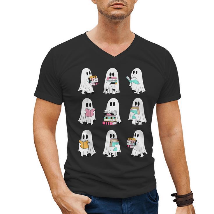 Ghost Reading Books Spooky Librarian Teacher Women Men's V-Neck T-Shirt