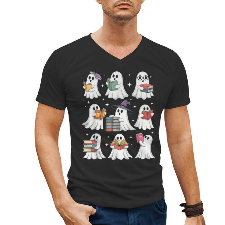 Ghost Reading Teacher Halloween Costume Librarian Book Lover Men's V-Neck T-Shirt