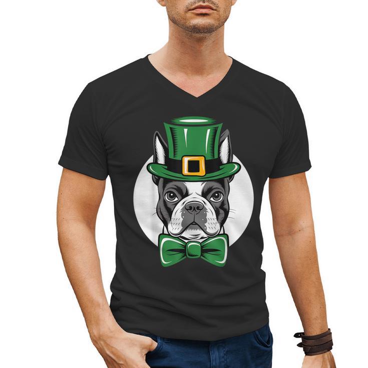 Green Boston Terrier Shamrock St Patricks Day Boston Terrier Men's V-Neck T-Shirt