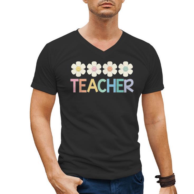 Groovy Teacher Cute Daisy Flower Retro Back To School Men's V-Neck T-Shirt
