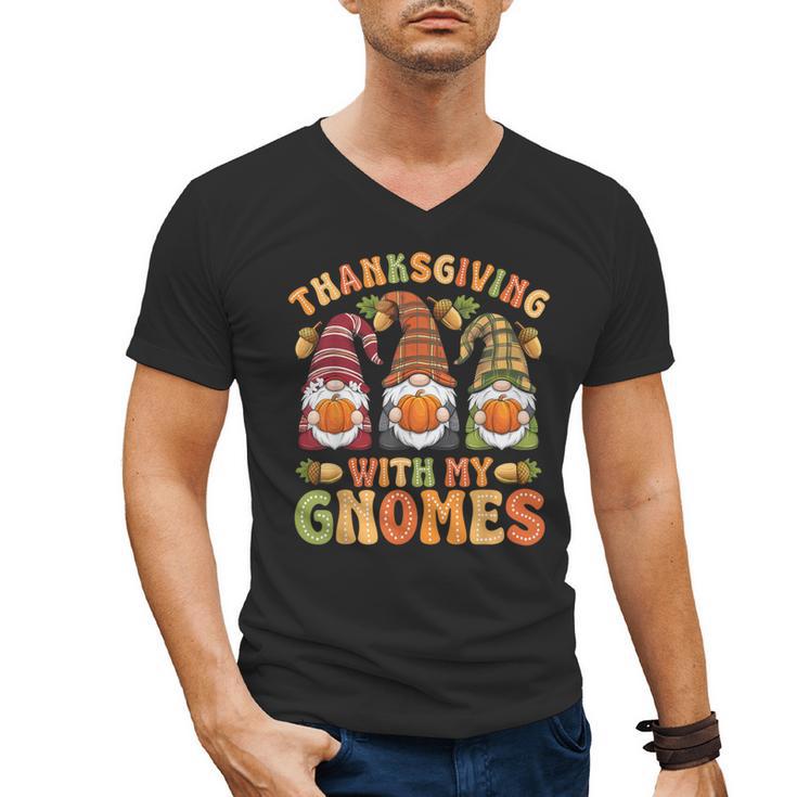 Groovy Thanksgiving With My Gnomie Women Teacher Fall Gnome Men's V-Neck T-Shirt, Groovy Teacher Gifts, trending gift