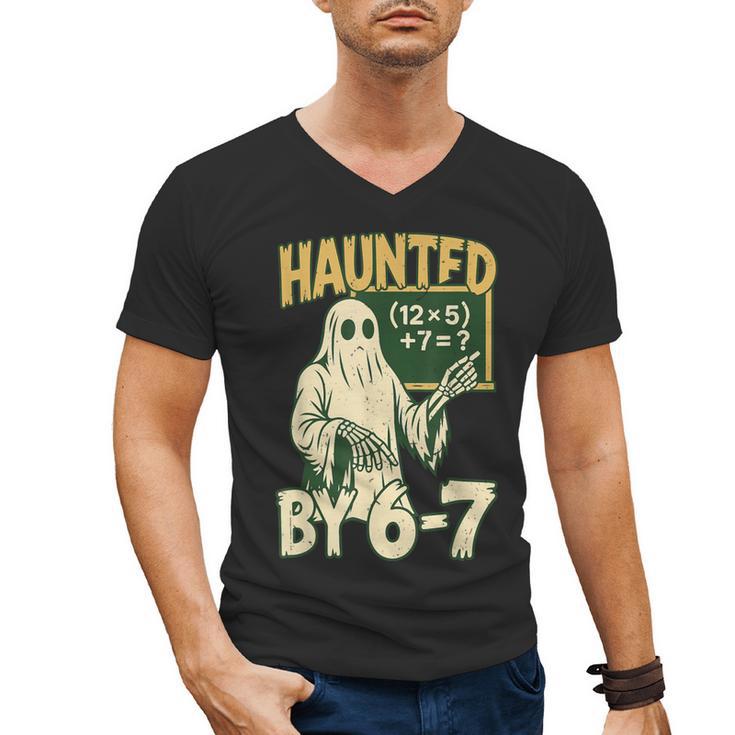 Halloween Costume Haunted By 67 Ghost Math Teacher Professor Men's V-Neck T-Shirt
