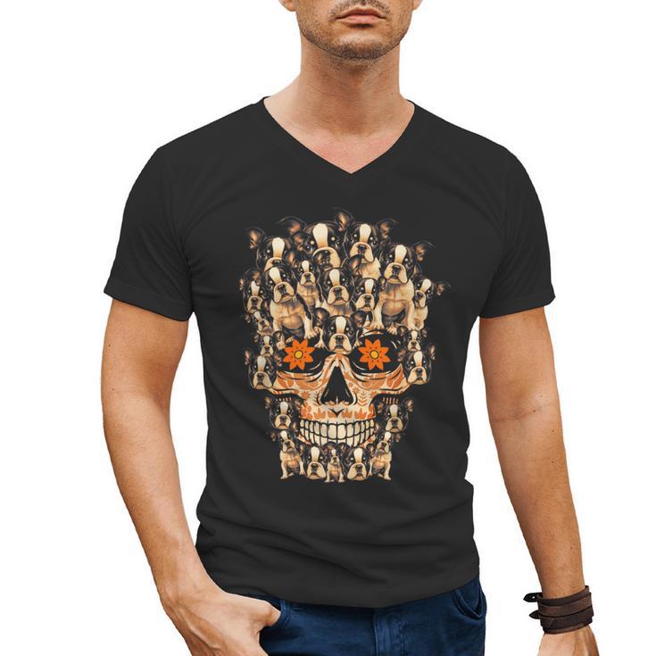 Halloween Costume Skull Boston Terrier Dog Lover For Men Women Kids Men's V-Neck T-Shirt