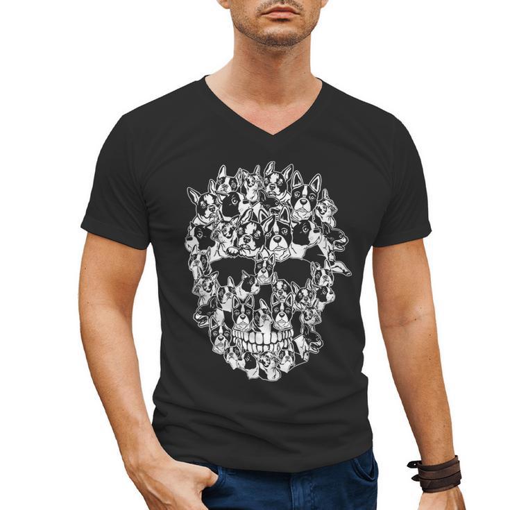 Halloween Costume Skull Boston Terrier Dog Lover Men's V-Neck T-Shirt