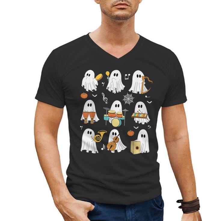 Halloween Ghost Playing Musical Instruments Music Teacher Men's V-Neck T-Shirt
