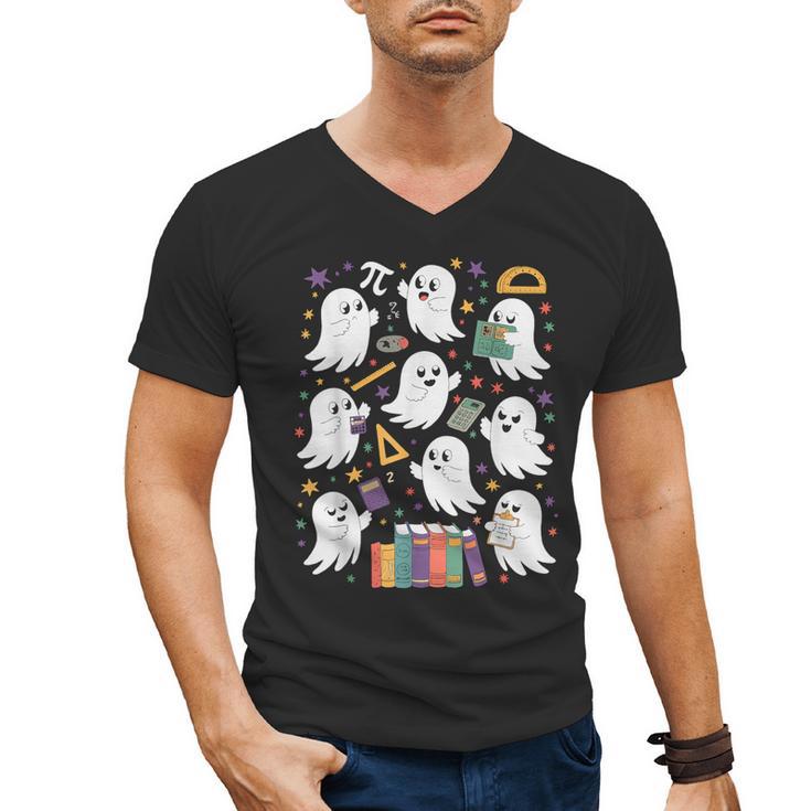 Halloween Math Teacher Ghost Math Teacher Spooky Halloween Men's V-Neck T-Shirt