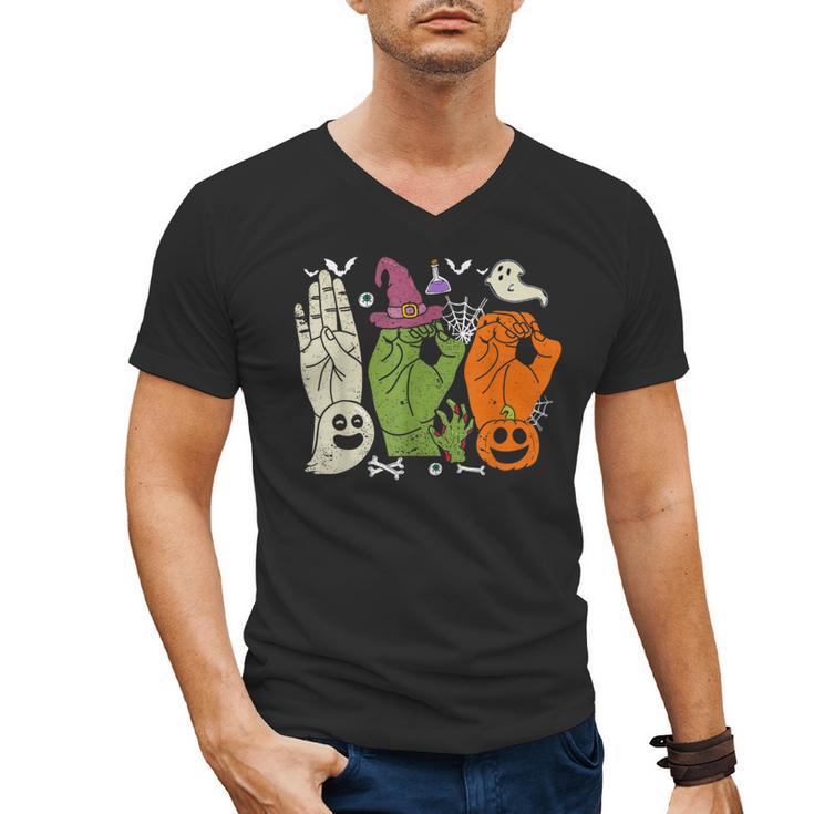 Halloween SPED Teacher Boo In ASL Boo Hands Sign Language Men's V-Neck T-Shirt
