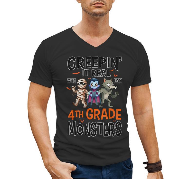 Halloween Teacher Creepin It Real With My 4th Grade Monsters Men's V-Neck T-Shirt
