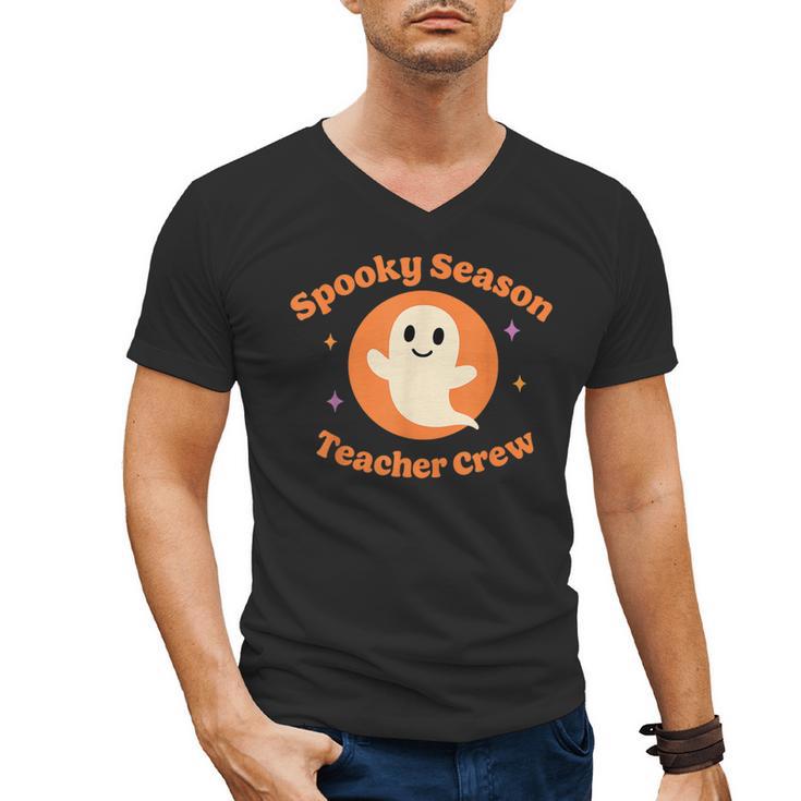 Halloween Teacher Crew Spooky Season Retro Ghost Men's V-Neck T-Shirt