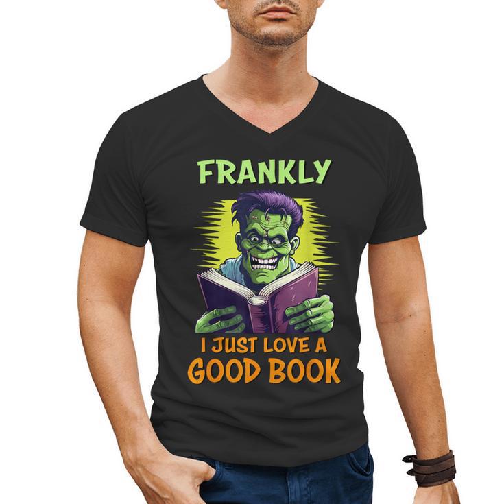 Halloween Teacher Librarian Frankenstein Reading Books Men's V-Neck T-Shirt