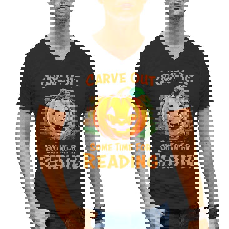 Halloween Teacher Librarian Pumpkin Reading Books Men Women Kids Men&#x27;s V-Neck T-Shirt