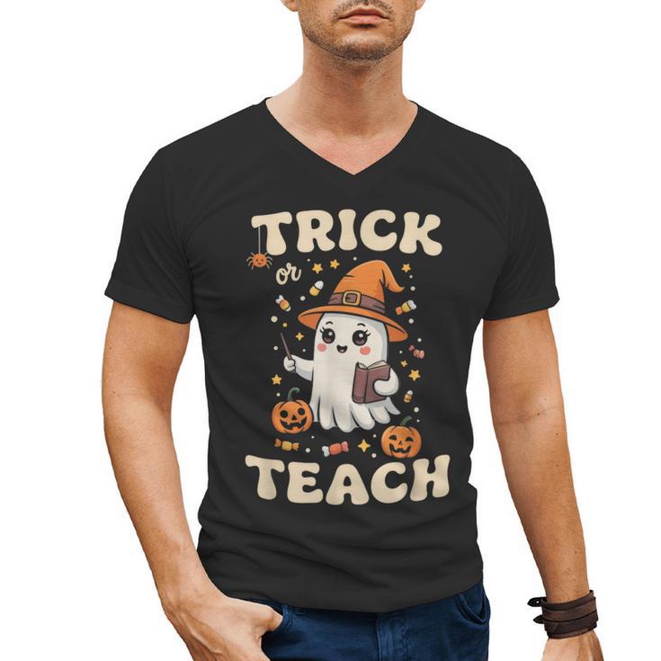 Halloween Teacher Shirts Women School Trick Or Teach Groovy Men's V-Neck T-Shirt