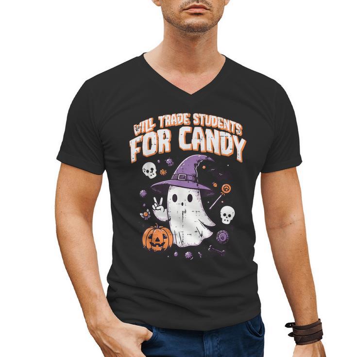 Halloween Teacher Trade Students For Candy Costume Women Men's V-Neck T-Shirt