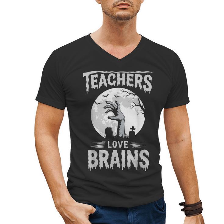 Halloween Teacher Tshirts Zombie Teachers Love Brains Men's V-Neck T-Shirt