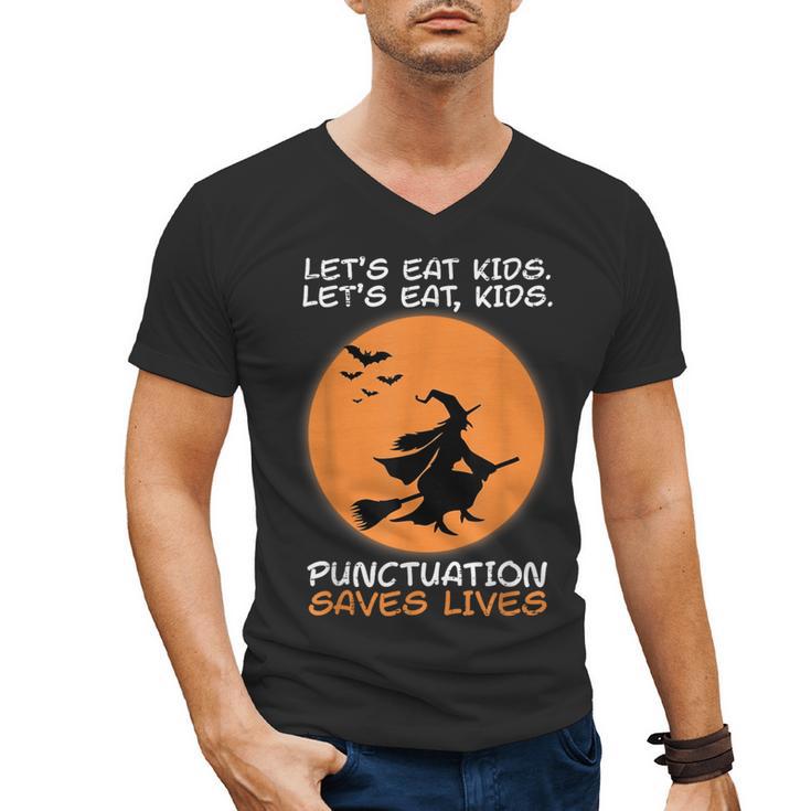 Halloween Teacher Witch Lets Eat Kids Punctuation Men's V-Neck T-Shirt