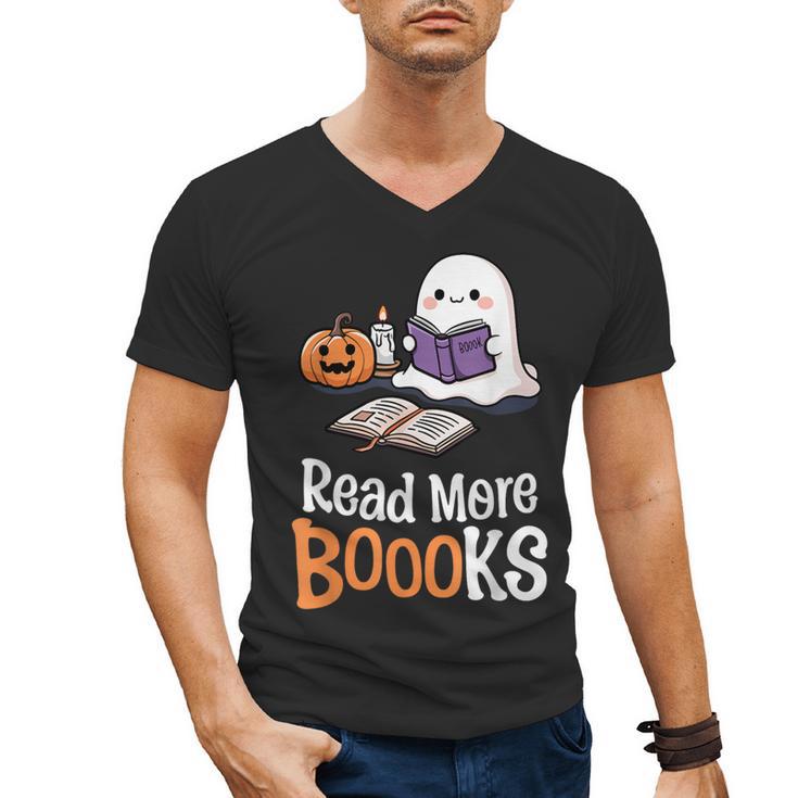 Halloween Teacher Women Cute Reading Ghost Read More Books Men's V-Neck T-Shirt