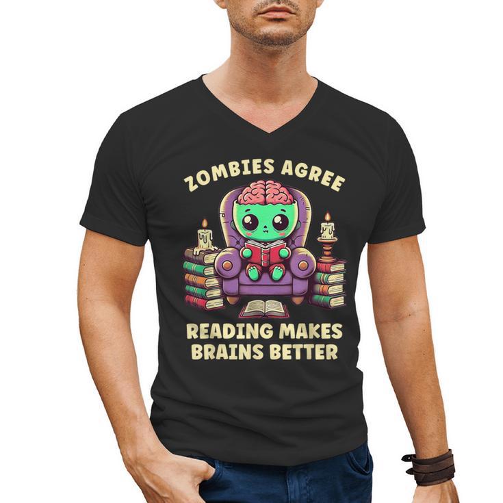 Halloween Teacher Zombie Reading Is Good For Brains Men's V-Neck T-Shirt