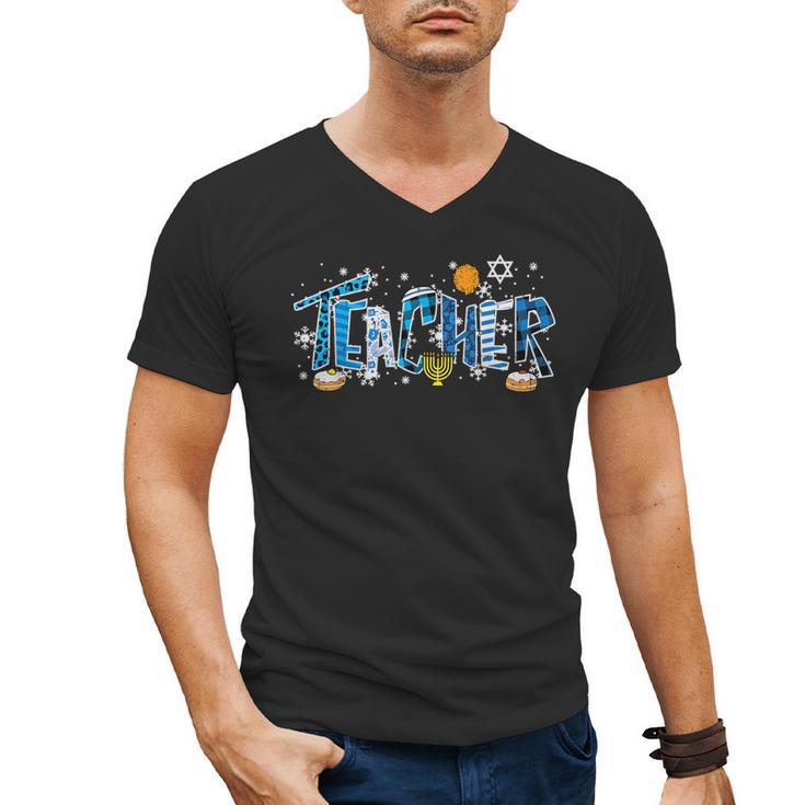 Hanukkah Leopard Plaid Teacher Chanukah Jewish Women Men Men's V-Neck T-Shirt