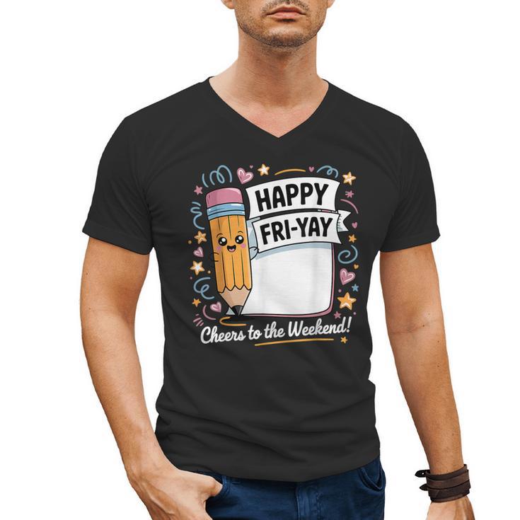 Happy Fri-Yay Teacher Fry Yay Friday Weekend Men's V-Neck T-Shirt