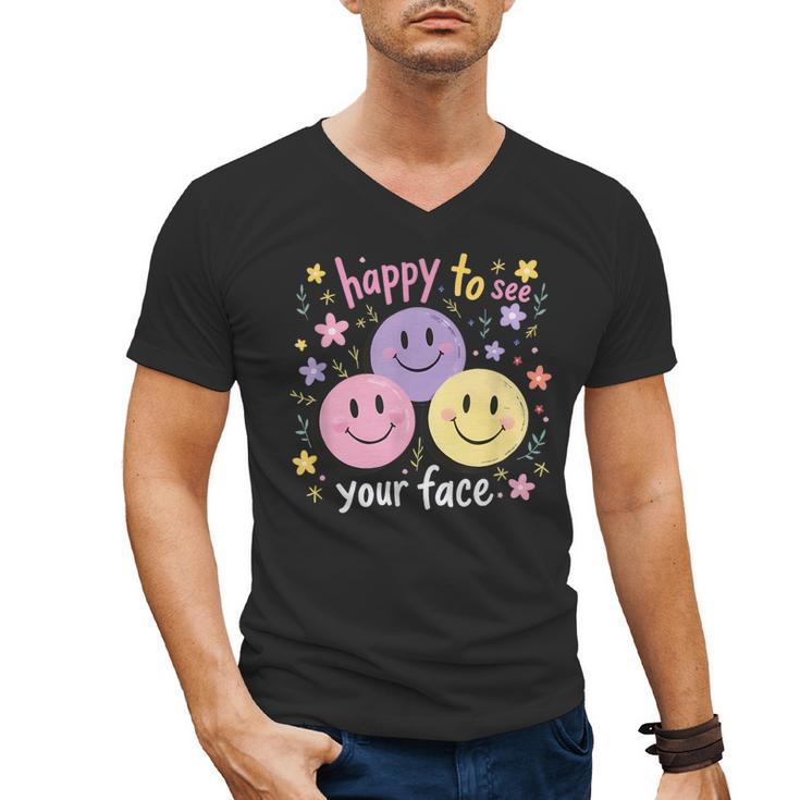 Happy To See Your Face Smile Face Teacher Back To School Men's V-Neck T-Shirt
