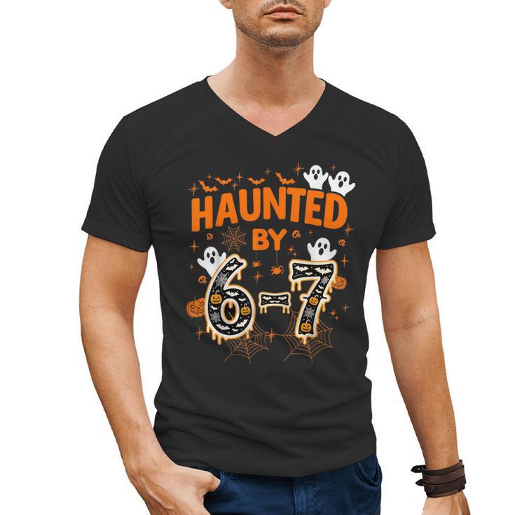 Haunted By 6-7 Halloween Math Teacher Joke Men's V-Neck T-Shirt