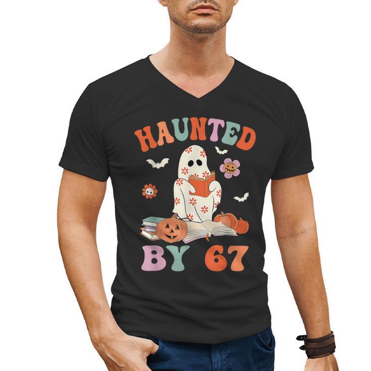 Haunted By 67 Boo Ghost Teacher 6 7 Halloween Costume Men's V-Neck T-Shirt